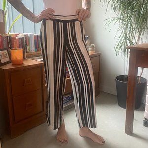 LOFT Wide Leg Striped Neutral Crop Pant